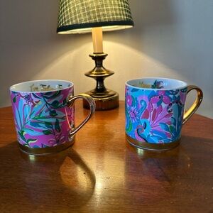 Lilly Pulitzer Floral Mugs with Gold Handles - Set of 2